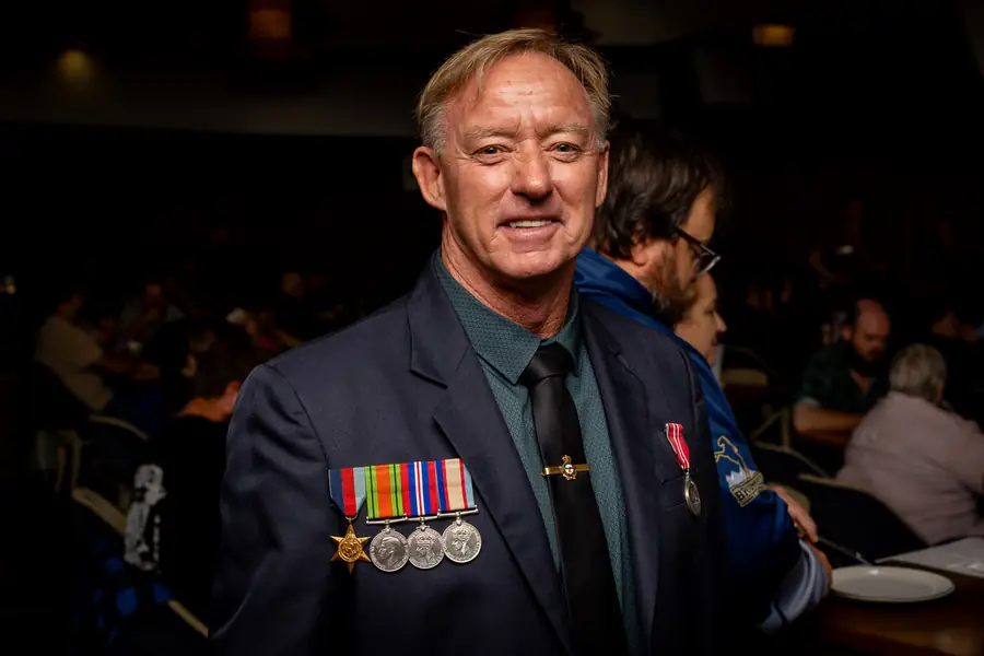 A veteran wearing his service medals at the Murwillumbah commemoration.